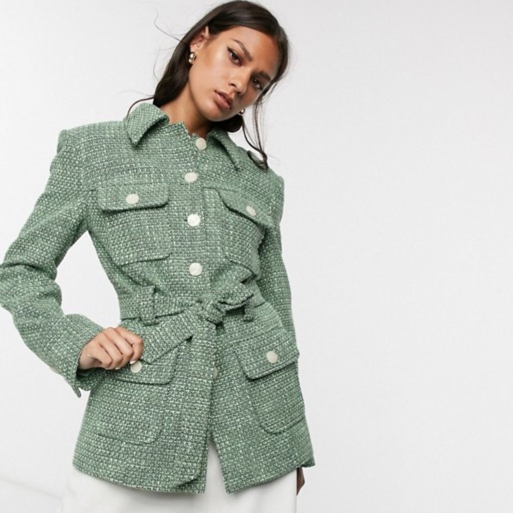 & Other Stories Belted Patch Pocket Tweed Jacket
